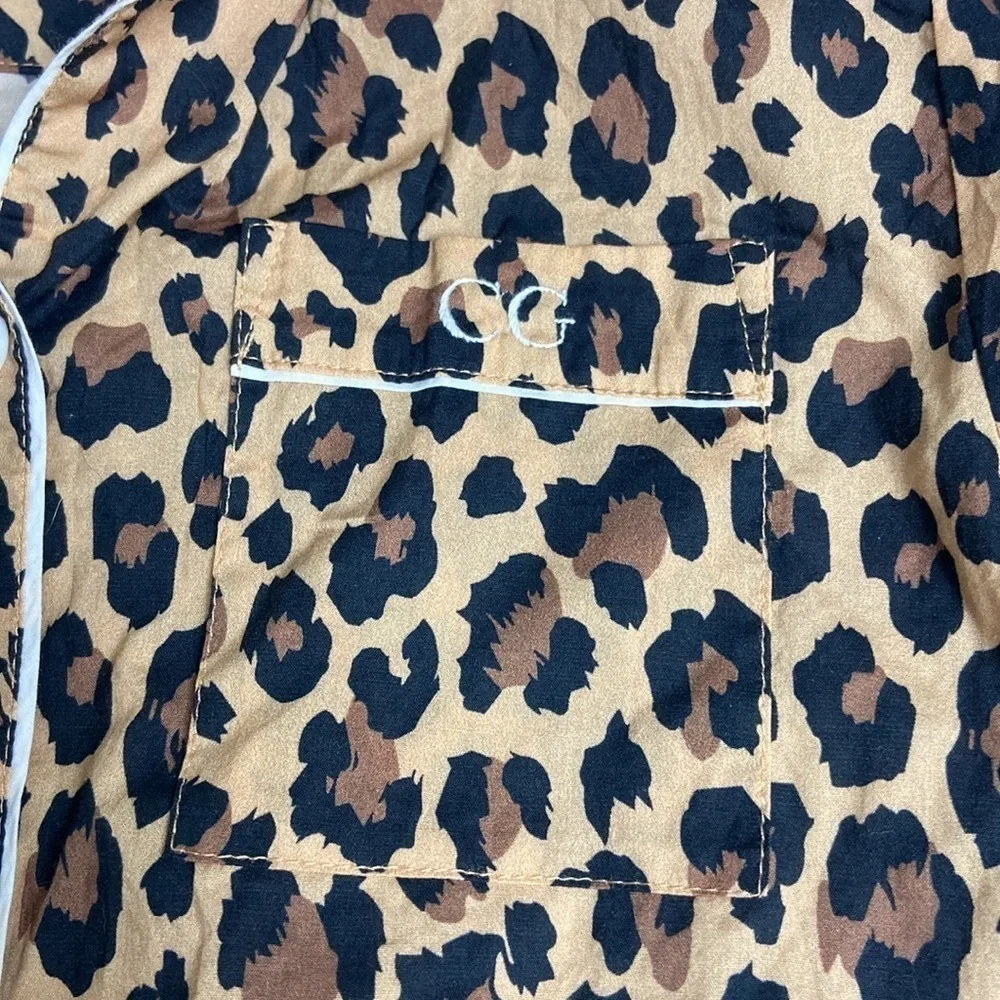 Little Yolke 7-8 Years Leopard Print Embroidered CG Pajama Top